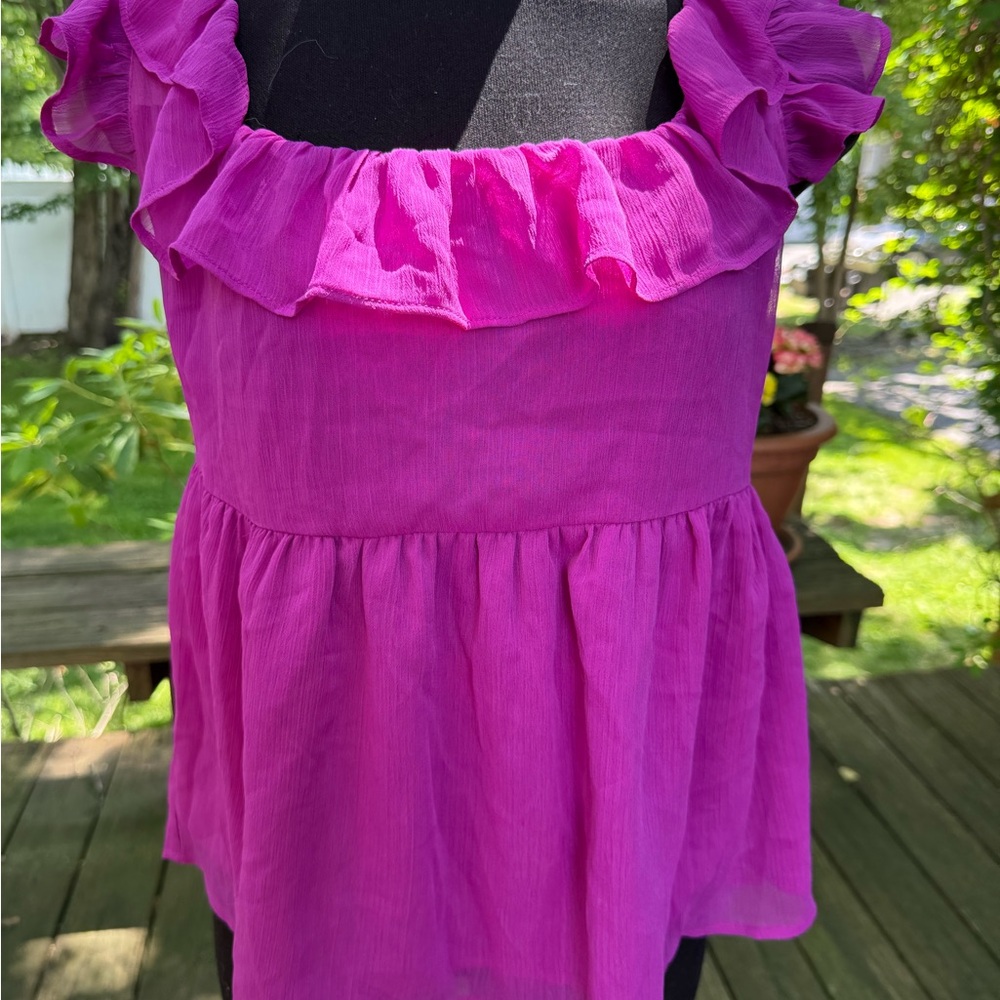 Banana Republic Ruffled Square-Neck Tank Top W/ Back Bow‎ - Bright Pink